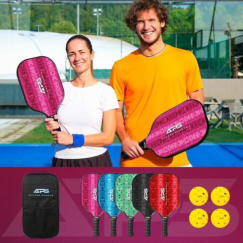 Pickleball Paddles Set of 2 -USAPA Approved with Bag- 2 Outdoor Balls and 2 Indoor Balls - Lightweight -Fiberglass Honeycomb Core - Modern Design- Great Gifts Men & Women in Saudi Arabia