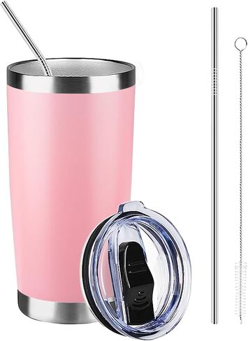 20oz Insulated Tumblers with Lids and Straws Stainless Steel Coffee Tumbler Cup Double Wall Vacuum Travel Coffee Mugs for Home, Office, Outdoor(Black,1 Pack) in Saudi Arabia