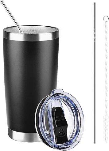20oz Insulated Tumblers with Lids and Straws Stainless Steel Coffee Tumbler Cup Double Wall Vacuum Travel Coffee Mugs for Home, Office, Outdoor(Black,1 Pack) in Saudi Arabia