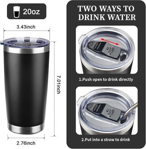 20oz Insulated Tumblers with Lids and Straws Stainless Steel Coffee Tumbler Cup Double Wall Vacuum Travel Coffee Mugs for Home, Office, Outdoor(Black,1 Pack) in Saudi Arabia
