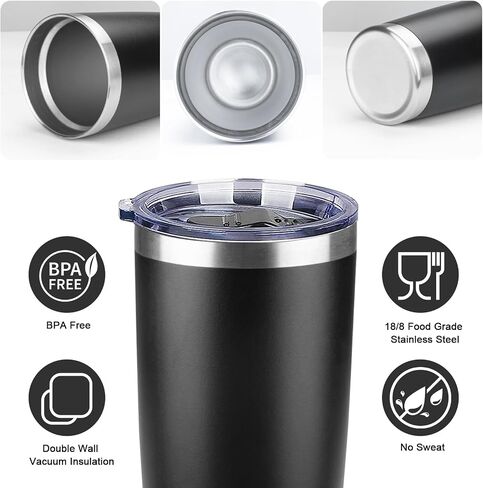 20oz Insulated Tumblers with Lids and Straws Stainless Steel Coffee Tumbler Cup Double Wall Vacuum Travel Coffee Mugs for Home, Office, Outdoor(Black,1 Pack) in Saudi Arabia