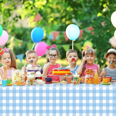 6 عبوات من مفارش المائدة المربعة باللونين الأزرق والأبيض، مفارش طاولة بلاستيكية زرقاء للحفلات للاستعمال مرة واحدة، مفرش طاولة للتخييم من القماش القطني الأزرق مستطيل مقاوم للماء مقاس 54 × 108 بوصة لأعياد الميلاد والحفلات والنزهة in Kuwait