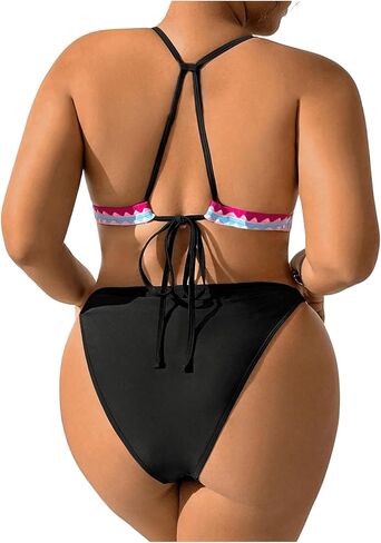 SHENHE Women's 2 Piece Plus Size Chevron Halter Tie Back Thong Beach Bikini Set in Saudi Arabia