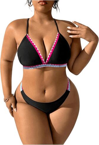SHENHE Women's 2 Piece Plus Size Chevron Halter Tie Back Thong Beach Bikini Set in Saudi Arabia