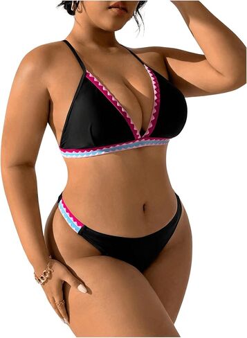 SHENHE Women's 2 Piece Plus Size Chevron Halter Tie Back Thong Beach Bikini Set in Saudi Arabia