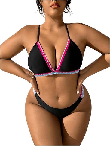 SHENHE Women's 2 Piece Plus Size Chevron Halter Tie Back Thong Beach Bikini Set in Saudi Arabia