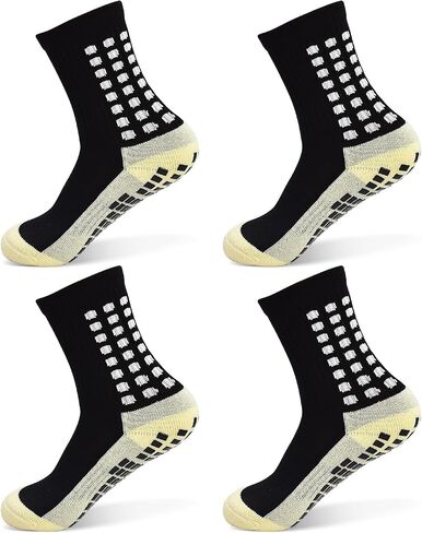 SkiBeaut Kids Soccer Grip Athletic Socks, 4 Pack Anti Skid Football Youth Grippy Slipper Socks for Youth Boy Girl 4-16 Years in Kuwait
