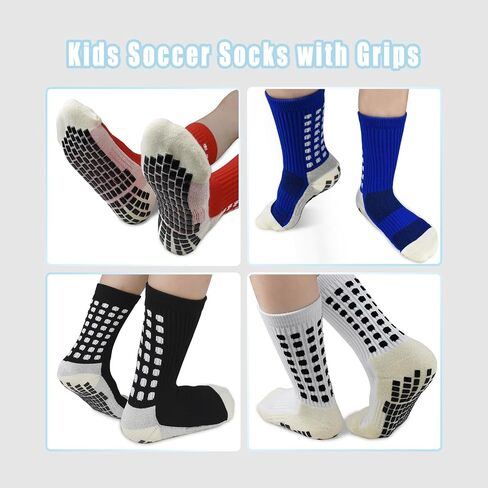 SkiBeaut Kids Soccer Grip Athletic Socks, 4 Pack Anti Skid Football Youth Grippy Slipper Socks for Youth Boy Girl 4-16 Years in Kuwait