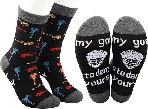 MBMSO Lacrosse Socks 2 Pairs My Goal is to Deny Yours Lax Socks Lacrosse Player Gifts Lacrosse Gift Lax Gifts Lax Goalie Gift in Saudi Arabia