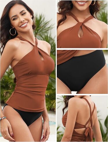 ZAFUL Women's Tankini Swimsuits Cut Out Crisscross Tankini Top with High Waisted Bottom Tummy Control Bathing Suit in Saudi Arabia