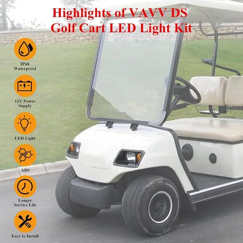 مجموعة إضاءة عربة الجولف الفاخرة DS المتوافقة مع Club Car DS 1993-Up، المصابيح الأمامية LED والأضواء الخلفية لعربات الجولف الكهربائية والغازية للنادي DS (12 فولت) in Kuwait