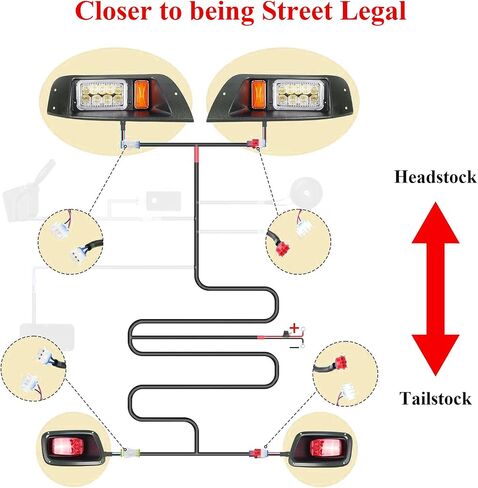 مجموعة إضاءة عربة الجولف الفاخرة DS المتوافقة مع Club Car DS 1993-Up، المصابيح الأمامية LED والأضواء الخلفية لعربات الجولف الكهربائية والغازية للنادي DS (12 فولت) in Kuwait
