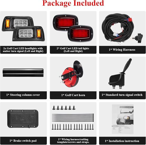 مجموعة إضاءة عربة الجولف الفاخرة DS المتوافقة مع Club Car DS 1993-Up، المصابيح الأمامية LED والأضواء الخلفية لعربات الجولف الكهربائية والغازية للنادي DS (12 فولت) in Kuwait