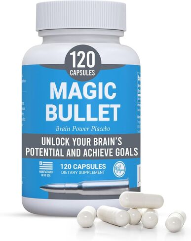 حبوب الدواء الوهمي Magic Bullet - أدوية وهمية صادقة لمجموعة واسعة من الأعراض - حبوب منع الحمل السعيدة لتخفيف التوتر - 120 كبسولة نباتية بيضاء خاملة - مناسبة للبالغين والمراهقين والرجال والنساء in Saudi Arabia
