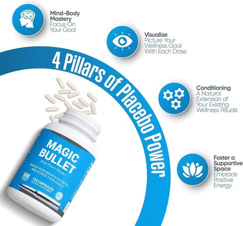 حبوب الدواء الوهمي Magic Bullet - أدوية وهمية صادقة لمجموعة واسعة من الأعراض - حبوب منع الحمل السعيدة لتخفيف التوتر - 120 كبسولة نباتية بيضاء خاملة - مناسبة للبالغين والمراهقين والرجال والنساء in Saudi Arabia