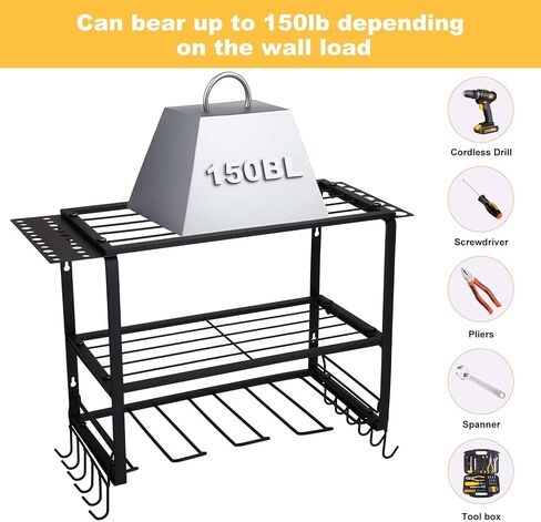 حامل حائط ShineMe لتنظيم أدوات المرآب، منظم أدوات كهربائية عالي التحمل مع 4 حوامل مثقاب، رف تخزين معدني متعدد الوظائف من 3 طبقات لورشة العمل، المرآب، غرفة الأدوات in Kuwait
