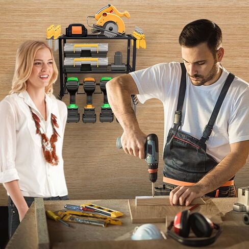 حامل حائط ShineMe لتنظيم أدوات المرآب، منظم أدوات كهربائية عالي التحمل مع 4 حوامل مثقاب، رف تخزين معدني متعدد الوظائف من 3 طبقات لورشة العمل، المرآب، غرفة الأدوات in Kuwait