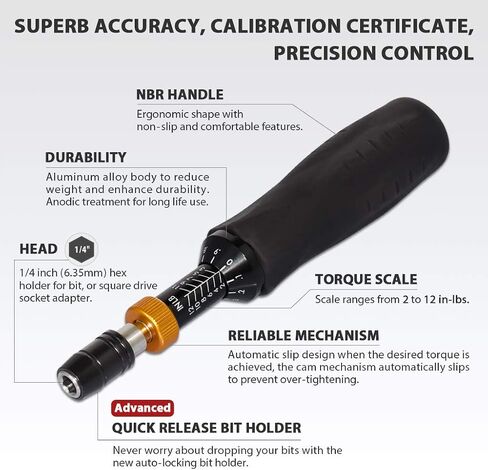 FIRSTINFO H5188 Precision Certified Limited Torque Screwdriver with 1/4 Inch Universal Hex Bit Holder Quick Release Design, 10-90 in-lbs with Extra T-Handle in Saudi Arabia