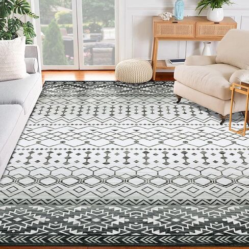 Moroccan Machine Washable Large Area Rug 9x12 Grey Modern Geometric Bedroom Living Room Throw Rug,Non-Slip Dining Room Nursery Mat,Non-Shedding Indoor Floor Accent Carpet in Saudi Arabia