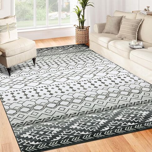 Moroccan Machine Washable Large Area Rug 9x12 Grey Modern Geometric Bedroom Living Room Throw Rug,Non-Slip Dining Room Nursery Mat,Non-Shedding Indoor Floor Accent Carpet in Saudi Arabia