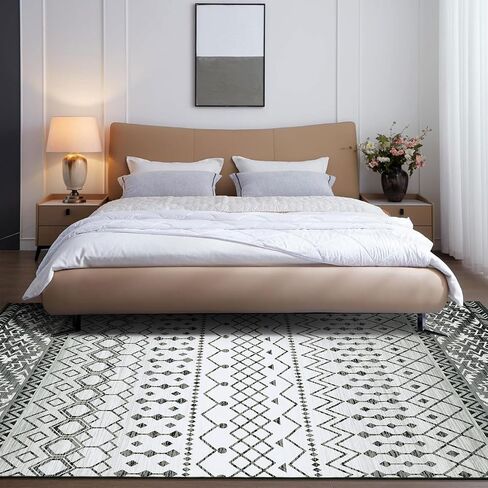 Moroccan Machine Washable Large Area Rug 9x12 Grey Modern Geometric Bedroom Living Room Throw Rug,Non-Slip Dining Room Nursery Mat,Non-Shedding Indoor Floor Accent Carpet in Saudi Arabia
