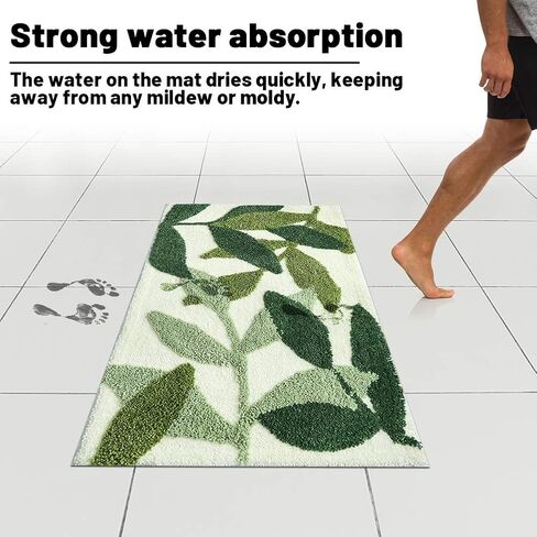 Throw Bathroom Rugs and Mats 20"x32" Green Bath Rug Non Slip Machine Washable Soft Bathroom Floor Mat for Entrance, Green Leaves in Saudi Arabia