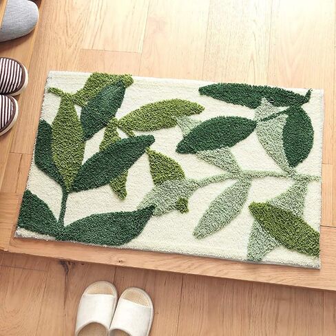 Throw Bathroom Rugs and Mats 20"x32" Green Bath Rug Non Slip Machine Washable Soft Bathroom Floor Mat for Entrance, Green Leaves in Saudi Arabia