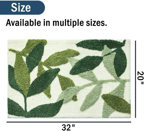 Throw Bathroom Rugs and Mats 20"x32" Green Bath Rug Non Slip Machine Washable Soft Bathroom Floor Mat for Entrance, Green Leaves in Saudi Arabia