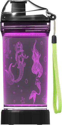 Kids Water Bottle with 3D Glowing Mermaid LED Light - 14 OZ Tritan BPA Free - Creative Ideal Travel Cup Ocean Gift for School Kid Girl Child Holiday Camping Picnic in Saudi Arabia