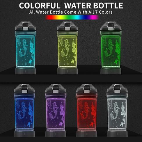 Kids Water Bottle with 3D Glowing Mermaid LED Light - 14 OZ Tritan BPA Free - Creative Ideal Travel Cup Ocean Gift for School Kid Girl Child Holiday Camping Picnic in Saudi Arabia
