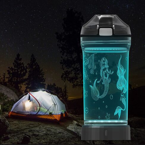 Kids Water Bottle with 3D Glowing Mermaid LED Light - 14 OZ Tritan BPA Free - Creative Ideal Travel Cup Ocean Gift for School Kid Girl Child Holiday Camping Picnic in Saudi Arabia