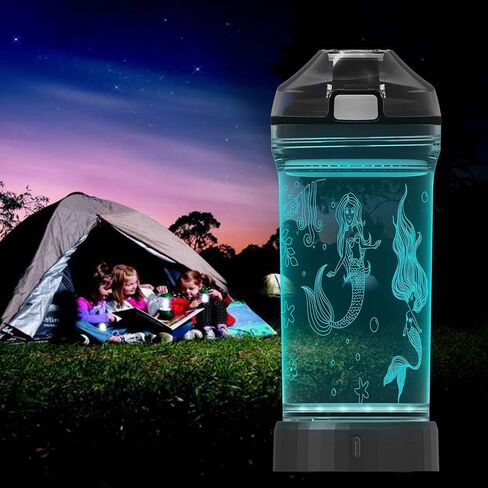 Kids Water Bottle with 3D Glowing Mermaid LED Light - 14 OZ Tritan BPA Free - Creative Ideal Travel Cup Ocean Gift for School Kid Girl Child Holiday Camping Picnic in Saudi Arabia
