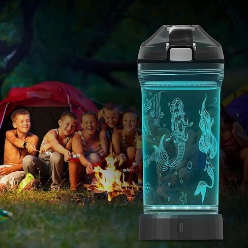 Kids Water Bottle with 3D Glowing Mermaid LED Light - 14 OZ Tritan BPA Free - Creative Ideal Travel Cup Ocean Gift for School Kid Girl Child Holiday Camping Picnic in Saudi Arabia