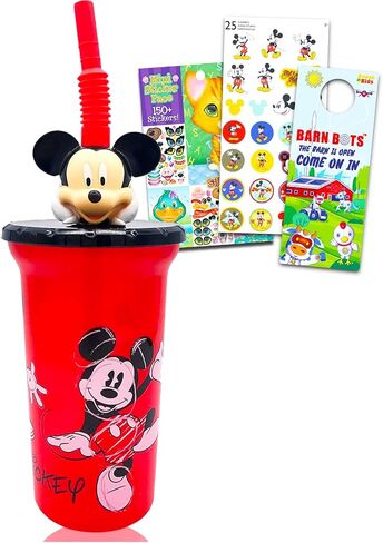 Mickey Mouse Water Bottle for Kids, Girls, Boys - 3 Pc Mickey Mouse School Supplies Bundle with 15oz Mickey Drinking Bottle, Create a Face Sticker Book and More | Mickey Mouse Buddy Sips for Kids in Saudi Arabia