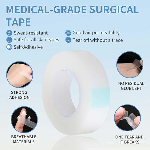 Transparent Medical Tape – Packs of 6 Rolls, Surgical Tape with Gentle Adhesion for Sensitive Skin for Wound Care, Tubing, First Aid Supplies in Kuwait