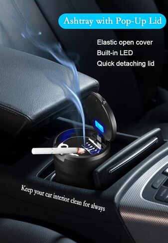 منفضة سجائر السيارة • منفضة سجائر LED عصرية • إضاءة ليلية لسطح المكتب المنزلي سهلة الحمل، محكمة الغلق ومزيلة للعرق، مقاومة للحرارة ومقاومة للحريق، للسيارة والمنزل، نوع رف المشروبات (برتقالي) in Kuwait