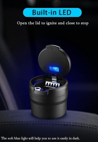 منفضة سجائر السيارة • منفضة سجائر LED عصرية • إضاءة ليلية لسطح المكتب المنزلي سهلة الحمل، محكمة الغلق ومزيلة للعرق، مقاومة للحرارة ومقاومة للحريق، للسيارة والمنزل، نوع رف المشروبات (برتقالي) in Kuwait