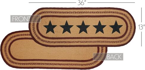 VHC Brands Potomac, Braided Jute Table Runner, Oval, Stars, Red Tan Blue, 8x25 in Saudi Arabia