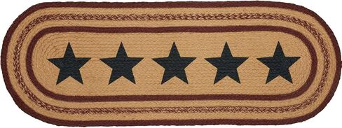 VHC Brands Potomac, Braided Jute Table Runner, Oval, Stars, Red Tan Blue, 8x25 in Saudi Arabia