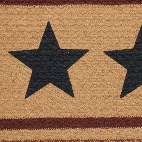VHC Brands Potomac, Braided Jute Table Runner, Oval, Stars, Red Tan Blue, 8x25 in Saudi Arabia