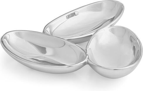nambe Tipsy Condiment Server | 3 Part Divided Serving Tray for Condiments, Nuts, Dips, Appetizers, and Snacks | Made of Nambe Alloy | Designed by Neil Cohen in Saudi Arabia