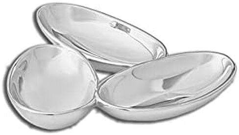 nambe Tipsy Condiment Server | 3 Part Divided Serving Tray for Condiments, Nuts, Dips, Appetizers, and Snacks | Made of Nambe Alloy | Designed by Neil Cohen in Saudi Arabia