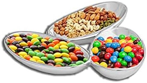 nambe Tipsy Condiment Server | 3 Part Divided Serving Tray for Condiments, Nuts, Dips, Appetizers, and Snacks | Made of Nambe Alloy | Designed by Neil Cohen in Saudi Arabia