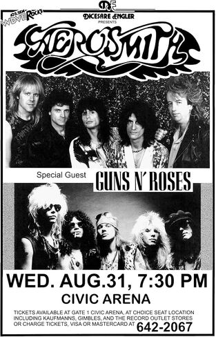 Aerosmith Permanent Vacation Tour 1988 with Guns N' Roses Retro Art Print — Poster Size — Print of Retro Concert Poster — Features Steven, Joe, Tom, Joey, and Brad in Saudi Arabia