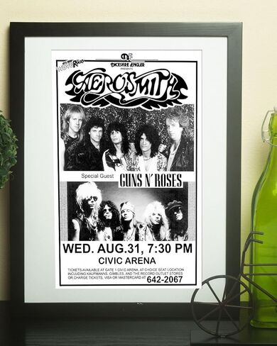 Aerosmith Permanent Vacation Tour 1988 with Guns N' Roses Retro Art Print — Poster Size — Print of Retro Concert Poster — Features Steven, Joe, Tom, Joey, and Brad in Saudi Arabia