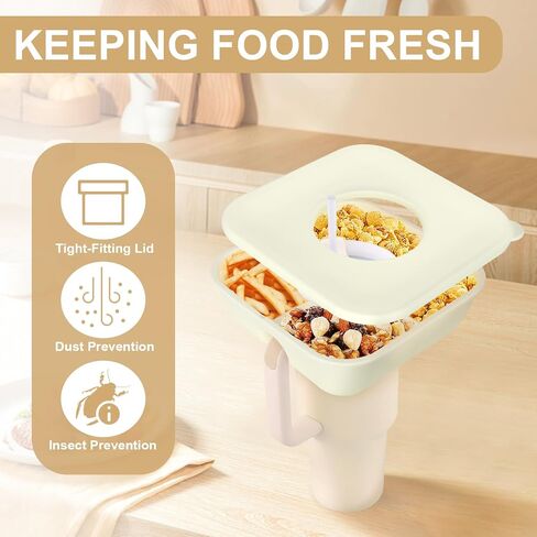 Snack Bowl with Cover for Stanley Cup 40 oz Tumbler with Handle Reusable Silicone Snack Tray, 3 Compartment Snack Platters for Stanley Cup Accessories Outdoor (off white) in Saudi Arabia