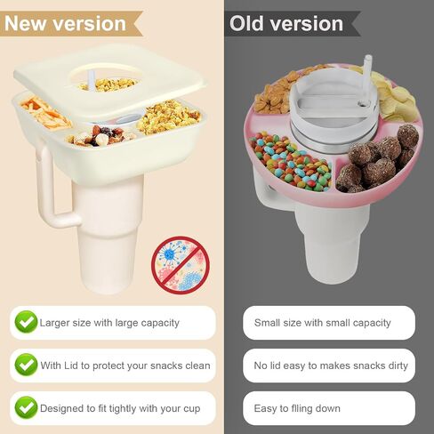 Snack Bowl with Cover for Stanley Cup 40 oz Tumbler with Handle Reusable Silicone Snack Tray, 3 Compartment Snack Platters for Stanley Cup Accessories Outdoor (off white) in Saudi Arabia