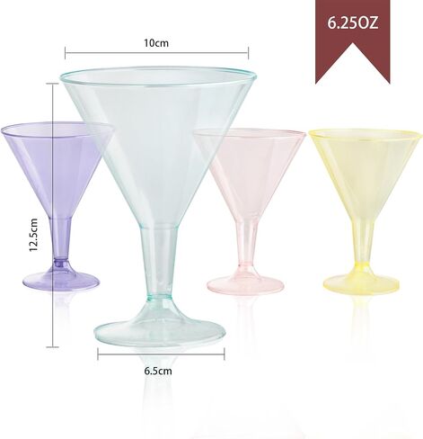 Liacere 24 Pack Clear Plastic Martini Glasses - 6.25oz Disposable Cocktail Glasses - Plastic Margarita Glasses Perfect for Wedding & Party in Saudi Arabia