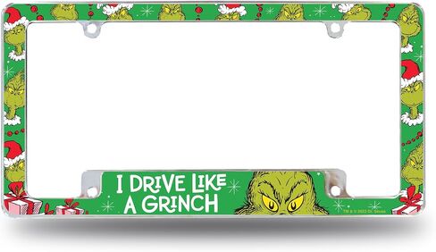 Rico Industries Grinch Drive Like a Grinch مقاس 12 بوصة × 6 بوصة من الكروم في جميع أنحاء إطار لوحة ترخيص السيارات للسيارة/الشاحنة/سيارات الدفع الرباعي in Saudi Arabia