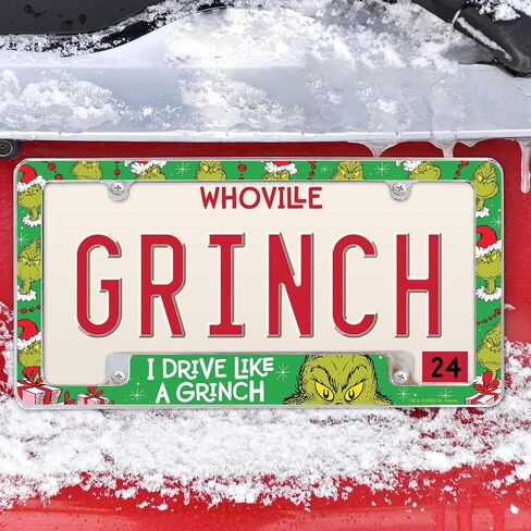 Rico Industries Grinch Drive Like a Grinch مقاس 12 بوصة × 6 بوصة من الكروم في جميع أنحاء إطار لوحة ترخيص السيارات للسيارة/الشاحنة/سيارات الدفع الرباعي in Saudi Arabia